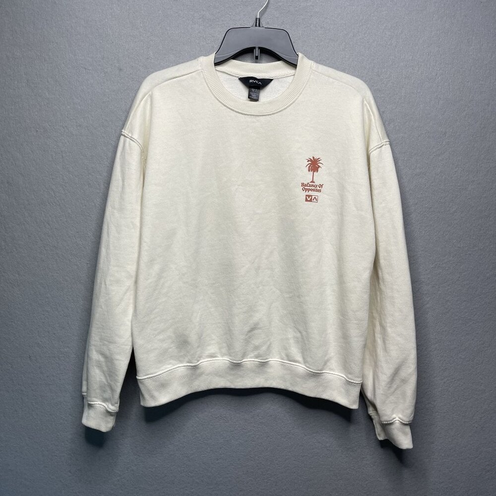RVCA Cream Pullover Sweatshirt with Rust Palm Graphic